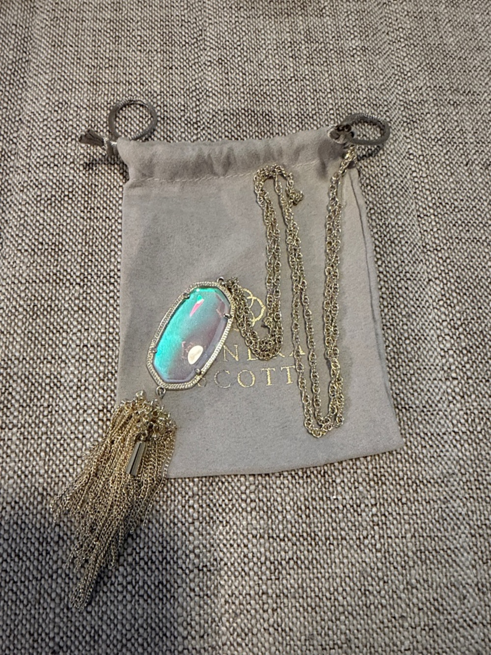 Kendra Scott Clear Iridescent Rayne Pendant Necklace with Gold Tassel